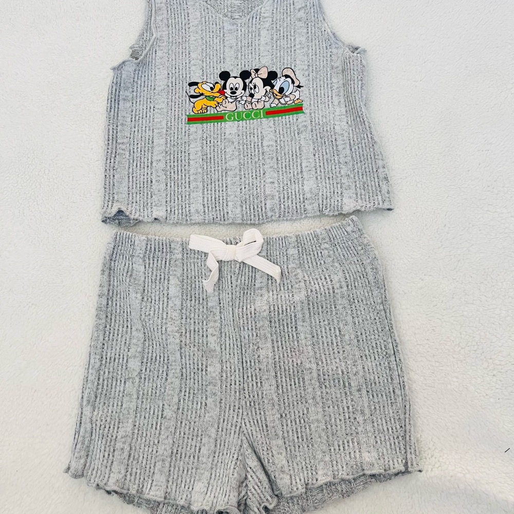 Gray Knit Set with Mickey Mouse